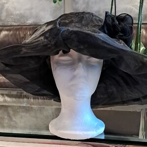 Chic Black Organza Hat with Floral Accent